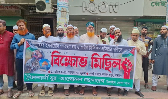 ফিলিস্তিনে গণহত্যা বন্ধর দাবিতে টাঙ্গাইলে বিক্ষোভ মিছিল
