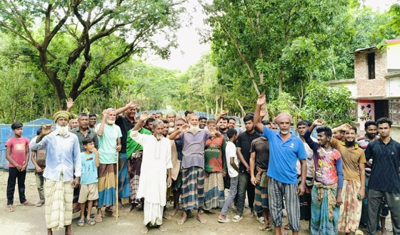 কালীগঞ্জে বেড়া দিয়ে রাস্তা আটকে দেওয়ায় কৃষকরা মাঠের ধান তুলতে পারছে না