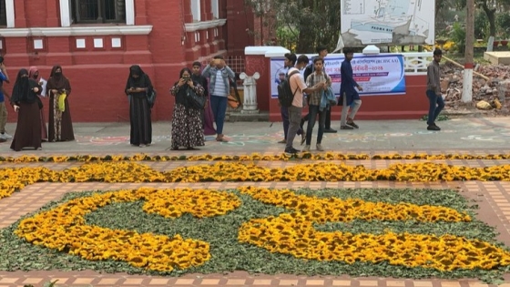 রাজশাহী কলেজে সূর্যমুখীর  ফুল-পাতায় ‘অমর ২১'