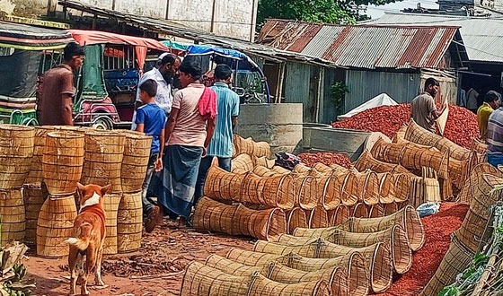 কাউখালী হাটে জমে উঠেছে মাছ ধরার বিভিন্ন ফাঁদ