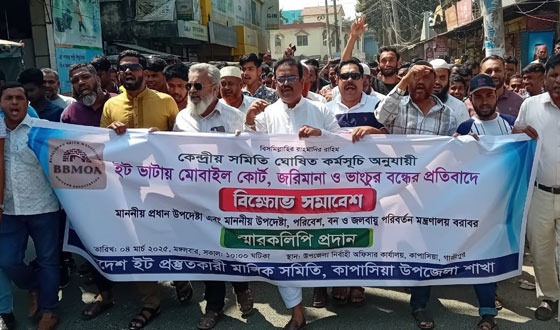 কাপাসিয়ায় ইটভাটায় জরিমানা ও ভাংচুরের প্রতিবাদে বিক্ষোভ