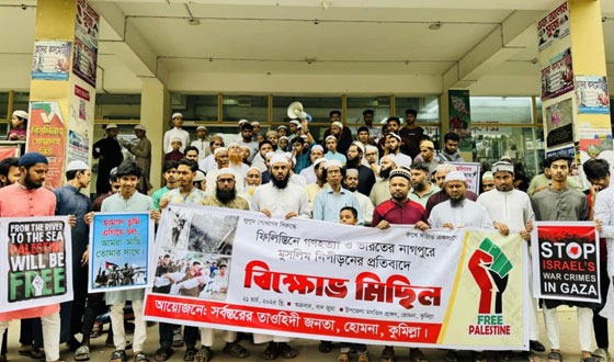 ফিলিস্তিনে মুসলিম গনহত্যার প্রতিবাদে হোমনায় বিক্ষোভ