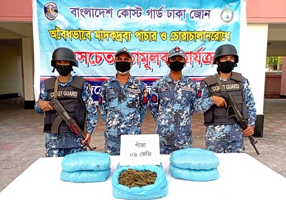 চাঁদপুর পাচারকালে ট্রলার থেকে ৬ কেজি গাঁজা জব্দ করল কোস্টগার্ড
