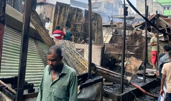 শ্রীনগর বাজারে অগ্নিকান্ড-শতাধিক দোকান পুড়ে ছাই