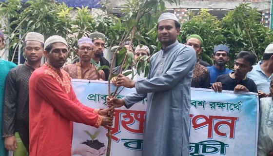 কয়রায় বিভিন্ন প্রজাতির গাছের চারা বিতরন