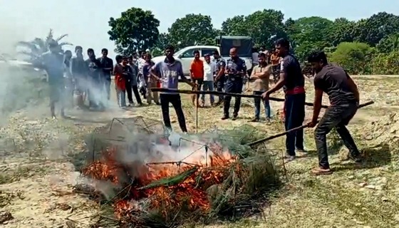 কালীগঞ্জে নিষিদ্ধ চায়না দুয়ারী জাল পুড়িয়ে ধ্বংস