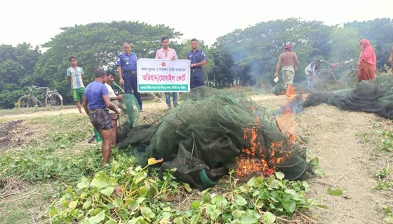 ঝিনাইদহে ২৫০ টি অবৈধ চায়না দুয়ারি কারেন্ট জাল জব্দ