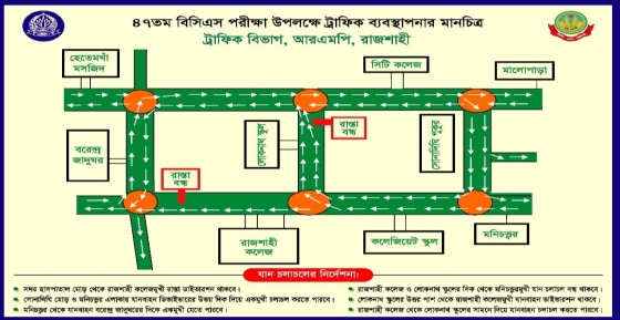 বিসিএস পরীক্ষা উপলক্ষে আরএমপি’র ট্রাফিক নির্দেশনা