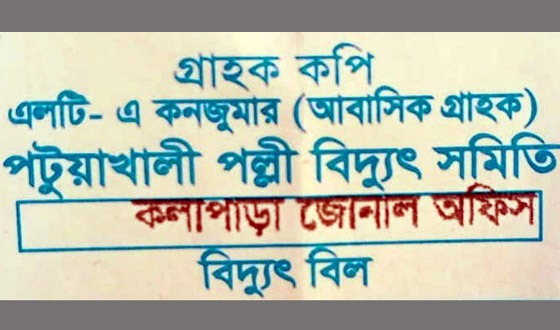 পল্লী বিদ্যুতের জুন মাসের বাড়তি বিলের ধকলে কলাপাড়ার গ্রাহকরা