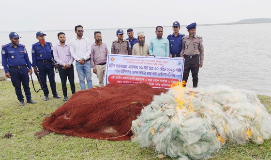 মেঘনায় অভিযানে বিপুল পরিমান কারেন্ট জাল জব্দ