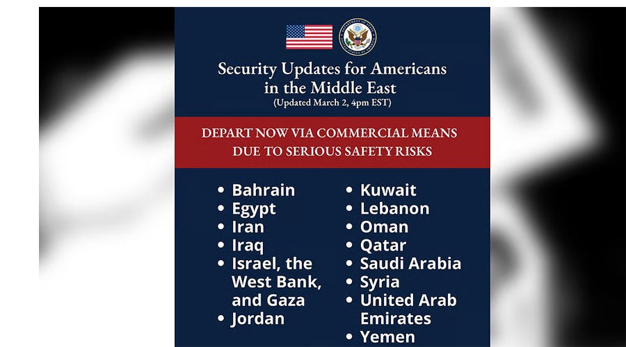 মধ্যপ্রাচ্যের ১৫ দেশ ছাড়ার তাগিদ মার্কিনিদের