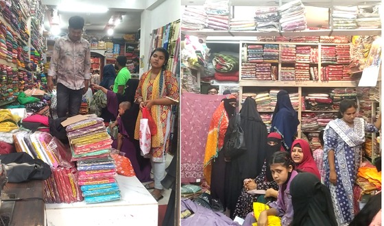 বাজিতপুরে শেষ মুহুর্তে ঈদের বাজার, ক্রেতাদের উপচে পড়া ভিড়