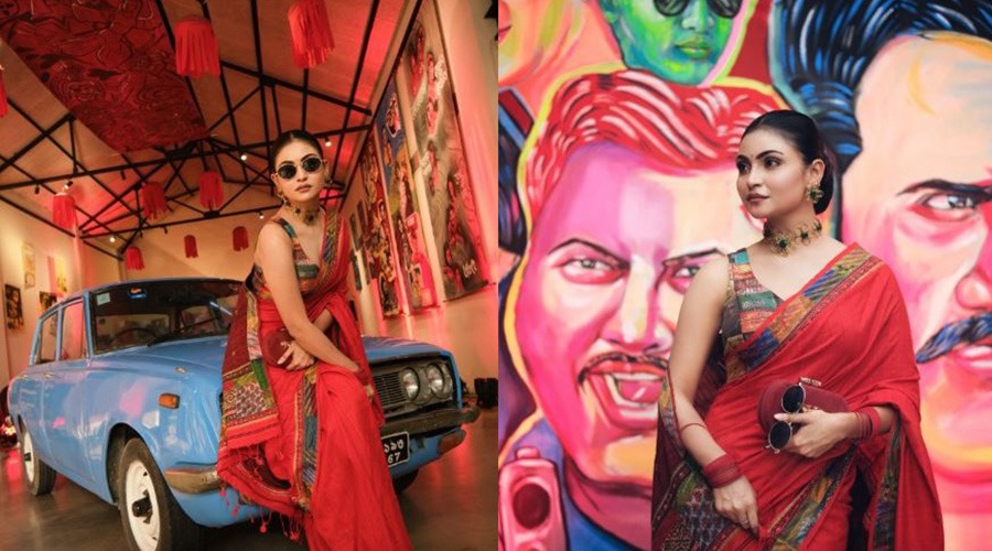 লাল শাড়ীতে নজর কাড়লেন মারিয়া শান্ত