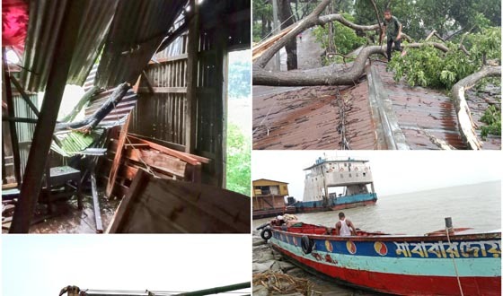 ঘূর্ণিঝড়ের তাণ্ডব,পন্টুন, গাছ উপড়ে দোকান বাসা বাড়ি ক্ষতিগ্রস্ত