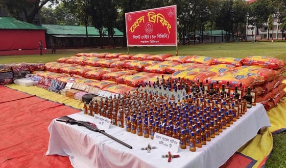 সিলেটে শটগান-গুলি, মদসহ প্রায় ২ কোটি টাকার পণ্য জব্দ