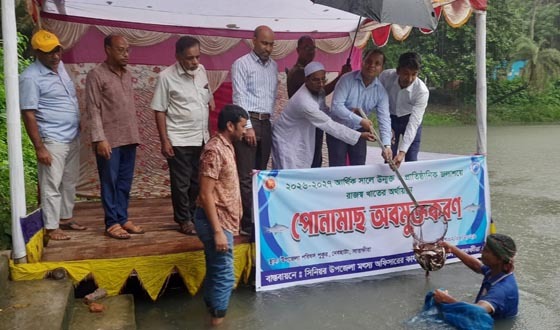দেবহাটায় বিভিন্ন প্রতিষ্টানে মাছের পোনা অবমুক্তকরন
