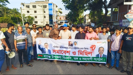 পরিকল্পিত সন্ত্রাসের প্রতিবাদে বাবুগঞ্জে বিএনপির বিক্ষোভ মিছিল