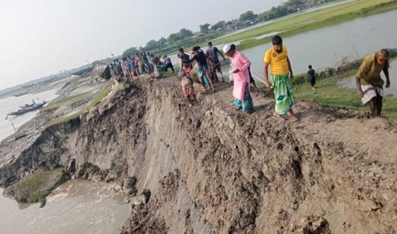 প্রতাপনগরে ওয়াবদা বেড়িবাঁধে ভাঙ্গন, বাঁধ রক্ষায় এলাকাকাসীর চষ্টা