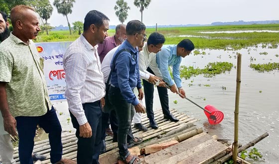 লোহাগড়ায় ৩১৭ কেজি রুইজাতীয় মাছের পোনা অবমুক্ত