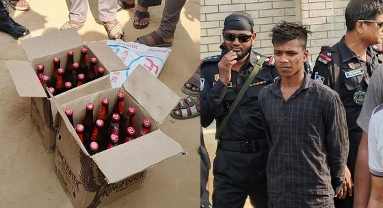 ঝিনাইগাতীতে ভারতীয় মদসহ  কারবারি আটক