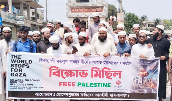 ফিলিস্তিনে গণহত্যার প্রতিবাদে হোসেনপুরে বিক্ষোভ