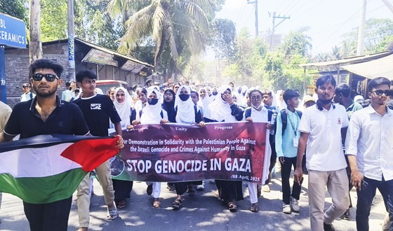 ফিলিস্তিনে গণহত্যার প্রতিবাদে বাবুগঞ্জের শিক্ষার্থীদের বিক্ষোভ