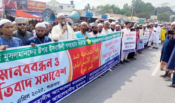 ফিলিস্তানে গনহত্যার প্রতিবাদে নীলফামারীতে মানববন্ধন