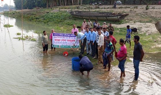মান্দায় নদীর অভয়াশ্রমে মাছের পোনা অবমুক্ত করলেন ডিসি