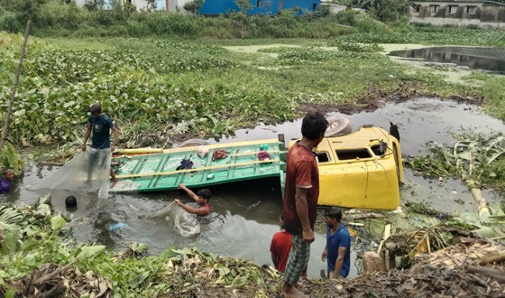 গজারিয়া হোসেন্দিতে লবণ বিহীন ট্রাক নিয়ন্ত্রণ হারিয়ে খাদে