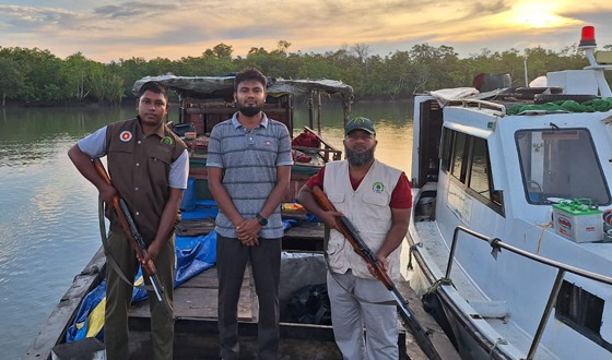 সুন্দরবনে ৮ শ কেজি চিংড়ি সহ ১ ট্রলার জব্দ