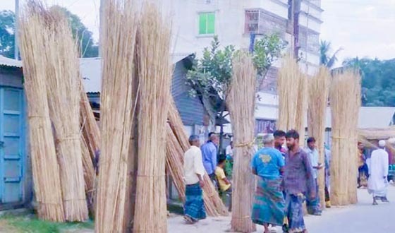 হোসেনপুরে চাহিদা ও দামে জমজমাট পাটকাঠির বাজার