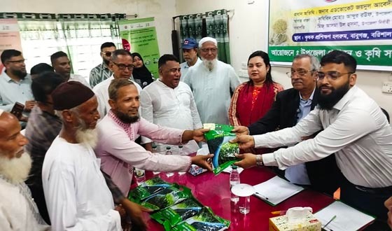 বাবুগঞ্জে কৃষকদের বিনামূল্যে বীজ ও সার বিতরণ