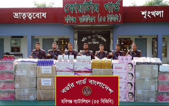 মাধবপুরে ভারতীয় কসমেটিকস ও শাড়ী জব্দ